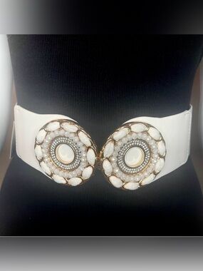Plus size white PU leather elastic waistband belt